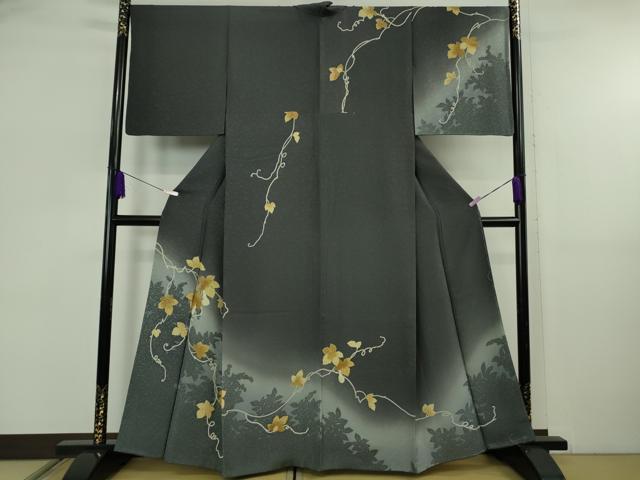 長閑やかさ屋御召しもの●飛び切り 先だつもの糸 短い訪問着 匏蔦の葉文 蝉色地 暈し染め 金彩 やまと誂製 珠玉 未当て嵌める DZAB5838kh6