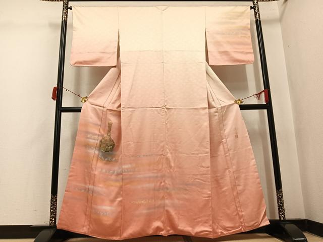 平和屋着物●人間国宝　福田喜三郎　訪問着　刺繍　陶器草花文　暈し染め　金銀彩　正絹　逸品　AABI8532ph｜平和屋