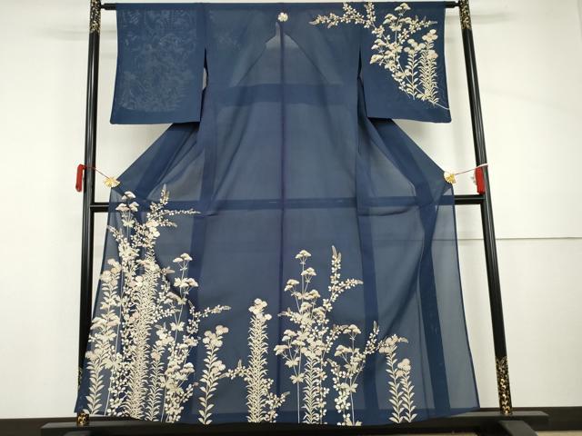 長閑やかさ屋御召しもの＊夏物 短い訪問着 絽 駒刺しゅう 枝花文 金彩 ますいわ屋取りまわし 正絹 珠玉 AABI8151cs