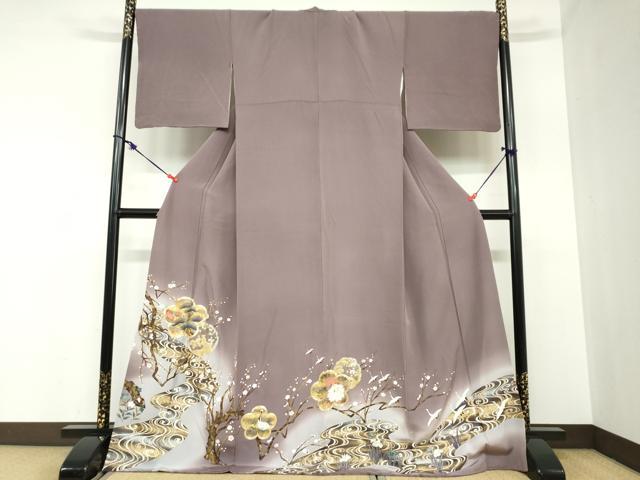 長閑やかさ屋お召しもの●色留短い訪問着 駒刺しゅう 水筋飛鶴顕花植物文 暈し染め 金彩 正絹 珠玉 DABB0959ud