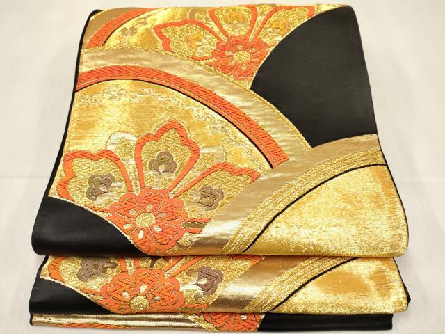 長閑やかさ屋御召しもの[]うしろ帯 赤ちゃん 全通柄袋帯 洋花青海波 黒地 金糸 珠玉 DABC5408ma