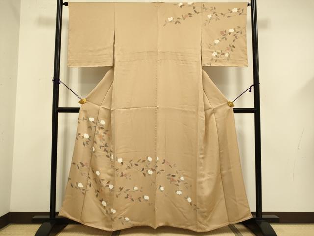 長閑やかさ屋御召しもの▽短い訪問着 単衣 駒刺しゅう 枝花文 正絹 珠玉 未当てはめる DABF5591du