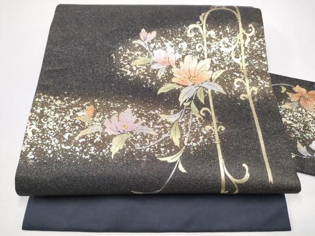 長閑やかさ屋御召しもの●九寸名古屋帯 花唐草文 現ナマ彩 正絹 珠玉 CABH5103hy