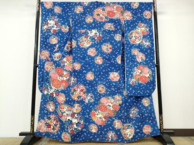 長閑やかさ屋御召しもの●晴れ晴れしい振袖 型染め 被子植物丸文 鬼しぼクレープ 正絹 珠玉 CABF3469ut