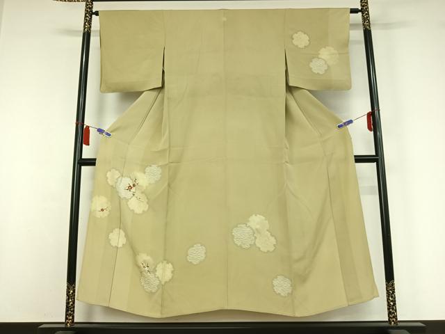 長閑やかさ屋御召しもの▽短い訪問着 単衣 刺しゅう 雪輪花文 金糸 金彩 正絹 珠玉 AABI7634jh