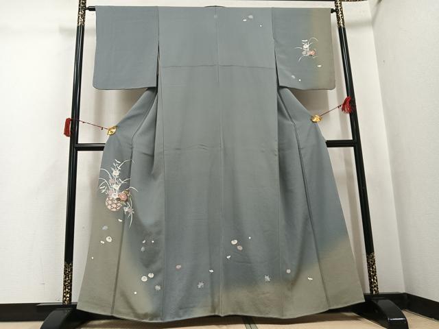 長閑やかさ屋御召しもの●短い訪問着 友禅 花篭文 暈し染め 正絹 珠玉 AABI8546ph