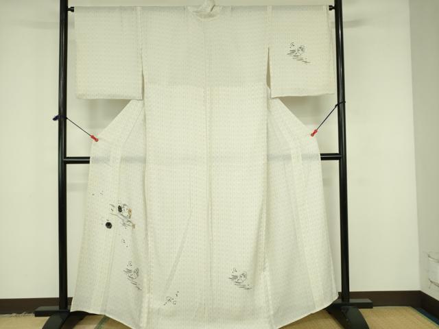 長閑やかさ屋御召しもの＊夏物 短い訪問着 縦絽 宝尽くし雪輪花文 金彩 正絹 珠玉 DABF3471op