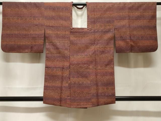 平和屋着物＃道行コート　ふくれ織　横段幾何学花文　正絹　逸品　CABF3878ev｜平和屋