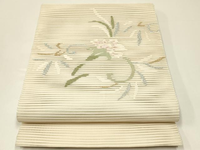 長閑やかさ屋御召しもの＊夏物 八寸名古屋帯 絽綴れ 被子植物文 現ナマ糸 正絹 珠玉 CABH5778rv