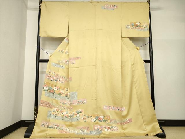 長閑やかさ屋御召しもの●短い訪問着 友禅 鴛鴦花文 金彩 ロング丈 正絹 珠玉 AABI5145ck