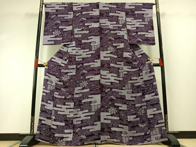 平和屋着物●上質な小紋 総絞り 霞取り花文 正絹 逸品 AABH0648fy