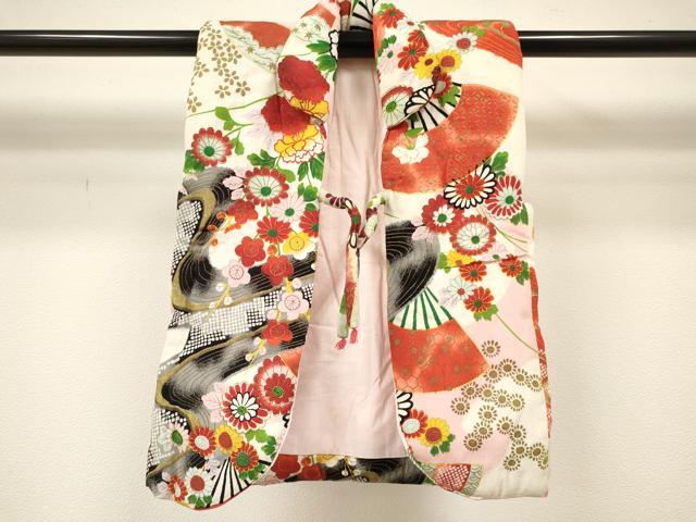 平和屋着物[]アンティーク　大正ロマン　女の子　子供　被布　流水扇面花文　金彩　逸品　DABC5388ma｜平和屋 17,082円