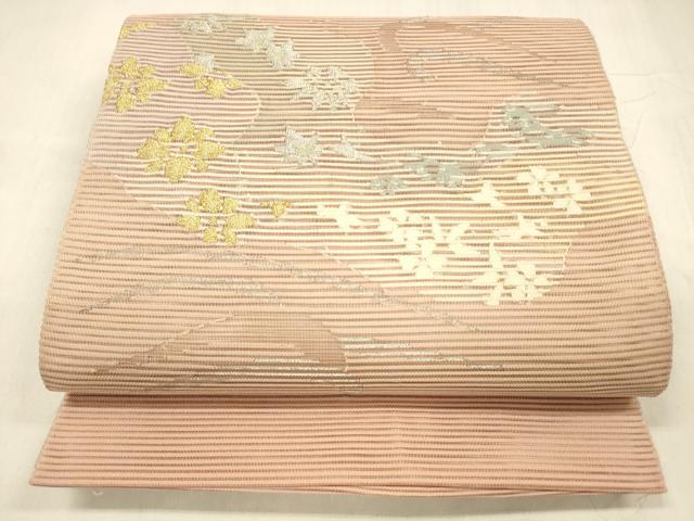 長閑やかさ屋お召しもの＊夏物 絽綴れ 膜鳴楽器柄袋帯 顕花植物文 現ナマ糸 正絹 珠玉 DABE6156糎