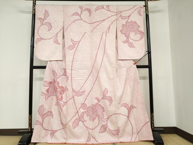 長閑やかさ屋お召しもの●短い訪問着 総絞り 顕花植物文 正絹 珠玉 DABC2010ud
