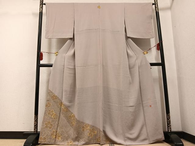 平和屋着物●色留訪問着　作家物　手描き　春萌　舞桜文　金彩　鬼しぼ縮緬　正絹　逸品　AABG3414ph｜平和屋