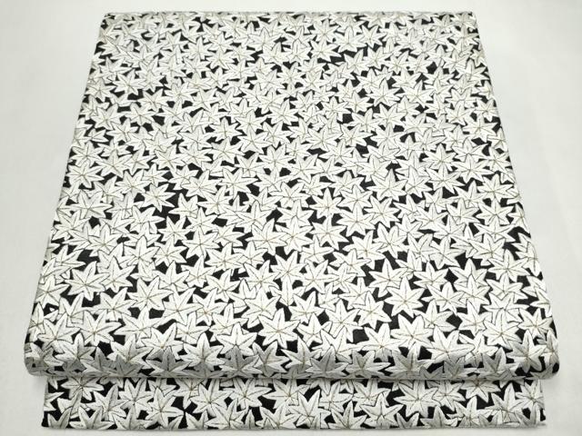 平和屋着物●太鼓柄袋帯　総刺繍　楓文　黒地　金糸　正絹　逸品　CABJ8420hy｜平和屋