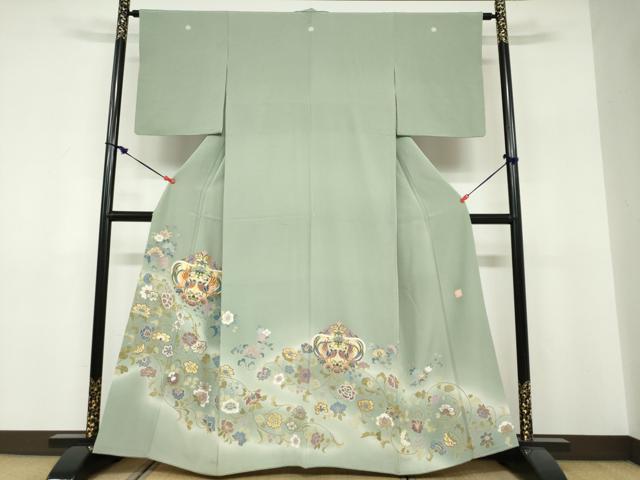 長閑やかさ屋御召しもの●晴れ晴れしい色留袖 絵描き物 駒刺しゅう 向こうっ面鳥洋花文 暈し染め 金彩 正絹 珠玉 未当て嵌める DABF1349ud