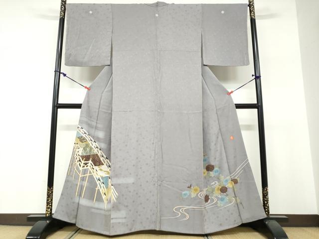 長閑やかさ屋御召しもの●ファッションデザイナー 花井幸子 色留袖 刺しゅう 水流渡橋被子植物文 金彩 正絹 珠玉 DABF1353ud
