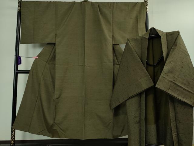 平和屋本店■極上　男性　紬　アンサンブル　キングサイズ　長羽織・髭紬　千歳茶色　逸品　DZAB2755kh6｜平和屋