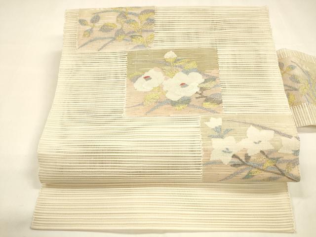 平和屋着物*夏物 絽綴れ つけ帯 草花文 金銀糸 正絹 逸品 DABA0106cm|平和屋