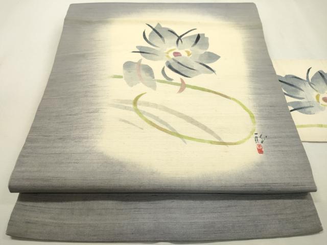 長閑やかさ屋御召しもの●九寸名古屋帯 絵描き物 紬地 墨付き 被子植物 正絹 珠玉 DABD5834鉄