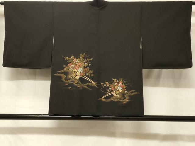 長閑やかさ屋御召しもの＃羽織 寿光織 割れ易い文 黒地 現ナマ糸 正絹 珠玉 未当て嵌める CABG8067インチ