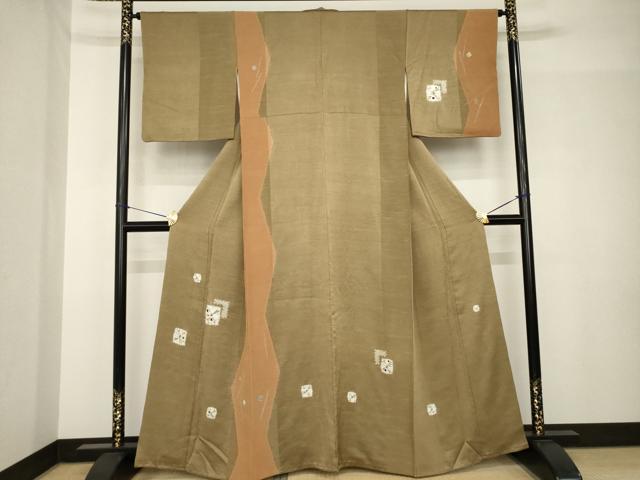 平和屋着物●訪問着 絞り 刺繍 色紙重ね文 金糸 正絹 逸品 AABH5849ck