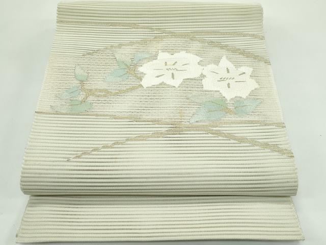 長閑やかさ屋御召しもの＊夏物 八寸名古屋帯 絽綴れ 顕花植物文 金糸 正絹 珠玉 CABG7397rv