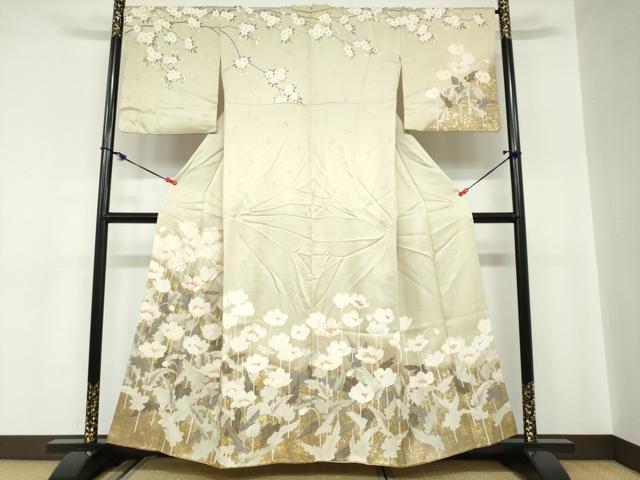 平和屋着物●訪問着　駒刺繍　草花文　金彩　正絹　逸品　DABC2021ud｜平和屋