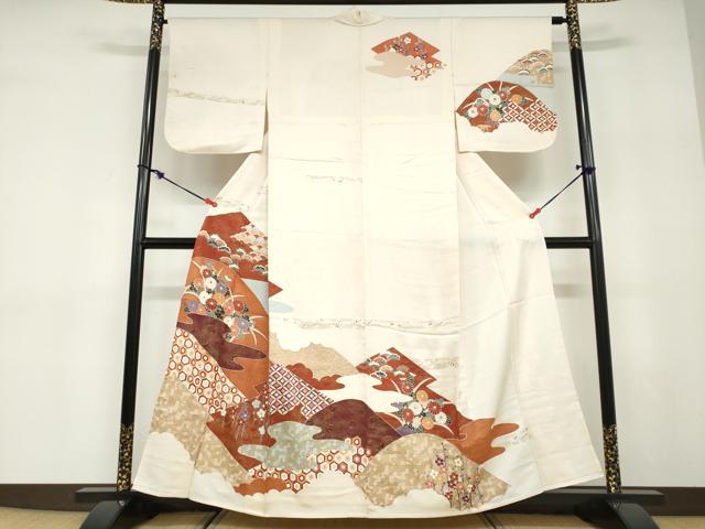長閑やかさ屋御召しもの▽短い訪問着 単衣 吉祥被子植物文 金彩 正絹 珠玉 DABD9543ud