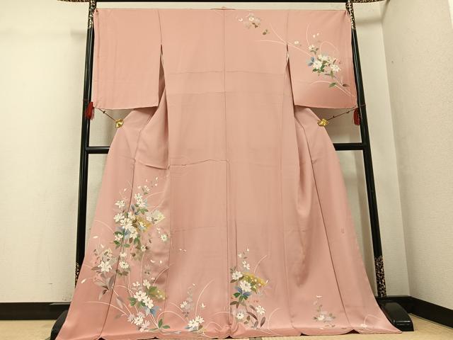 平和屋着物●訪問着　友禅　作家物　扇面草花文　暈し染め　金彩　ロング丈　正絹　逸品　未使用　AABG3421ph｜平和屋