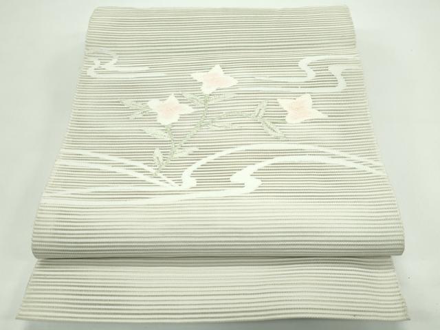 長閑やかさ屋お召しもの＊夏物 八寸名古屋帯 絽綴れ 顕花植物文 銀糸 正絹 珠玉 CABG7400rv