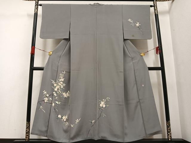 長閑やかさ屋御召しもの●本加賀友禅絵描き 南克治 短い訪問着 枝花文 正絹 珠玉 AABG7099ph
