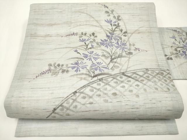 平和屋着物＊夏物 九寸名古屋帯 手描き 籬枝花文 麻 逸品 CABI8726tx｜平和屋