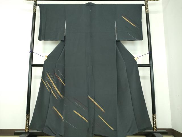 長閑やかさ屋御召しもの●短い訪問着 刺しゅう 斜線文 金彩 正絹 珠玉 DABE5693ps