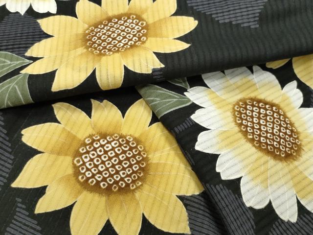 平和屋着物∴夏物 浴衣 ひまわり 黒地 綿 逸品 CABG4017gh|平和屋