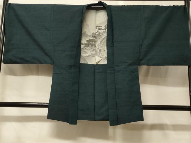 長閑やかさ屋御召しもの＃成人男性 羽織 ひげ紬 高麗納戸色 正絹 珠玉 CABG8018インチ