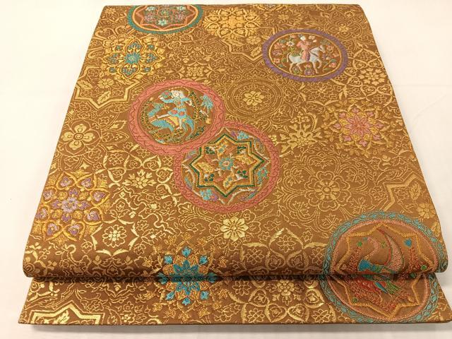 長閑やかさ屋御召しもの●六通柄袋帯 人となり花絵皿文 金糸 正絹 珠玉 CABI4053vp
