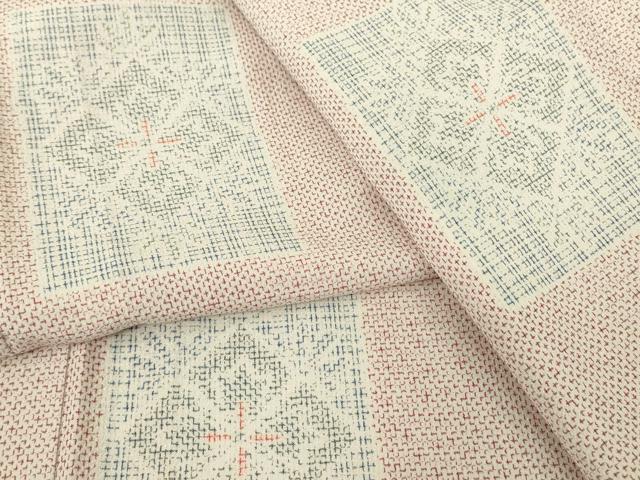 平和屋着物▽本塩沢　単衣　正倉院色紙花文　正絹　逸品　DABE4478az｜平和屋