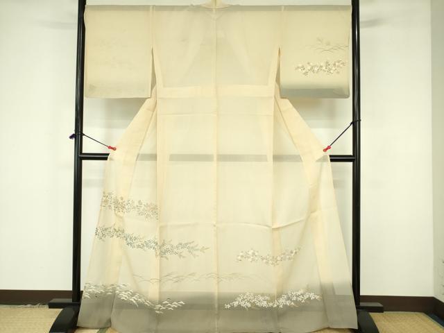 平和屋着物＊夏物 訪問着 絽 草花松文 暈し染め 金彩 正絹 逸品 DABF3486op｜平和屋