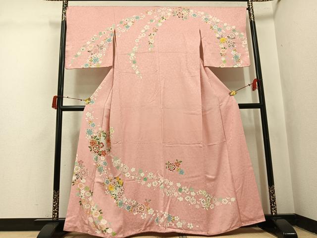 長閑やかさ屋御召しもの●短い訪問着 駒刺しゅう 顕花植物文 金彩 高島屋取りまわし 正絹 珠玉 AABI8555ph