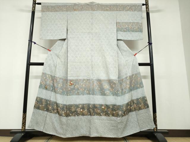 平和屋着物●訪問着　総絞り　刺繍　横段草花文　金彩　正絹　逸品　DABF1232ud｜平和屋