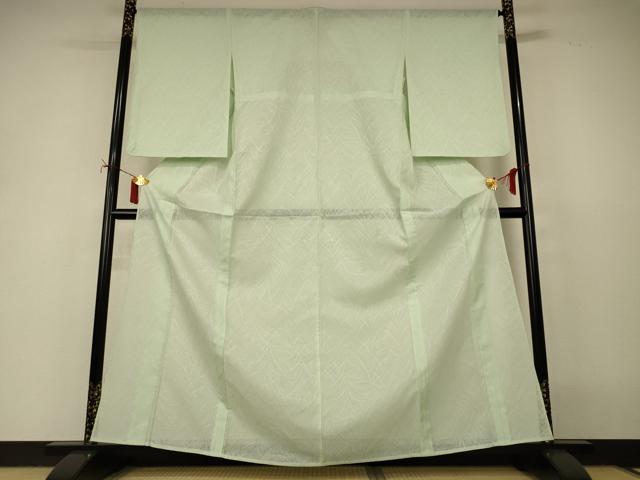 長閑やかさ屋御召しもの＊夏物 色無地 草葉紋紗 夏虫色 正絹 珠玉 AABI9948jd