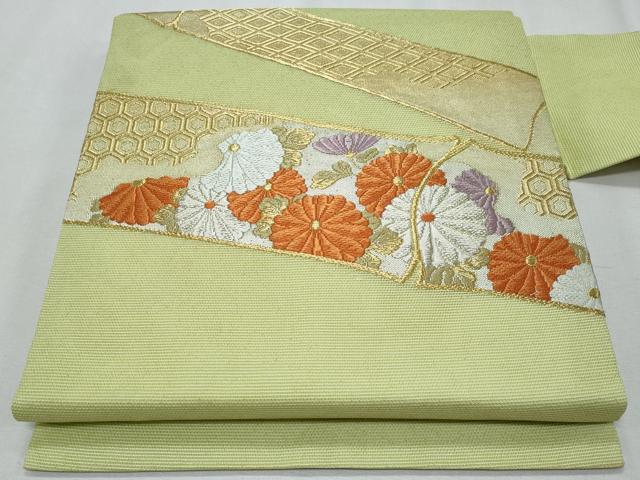 長閑やかさ屋御召しもの＊夏物 九寸名古屋帯 唐織 菊 現ナマ糸 正絹 珠玉 CABH8028fb