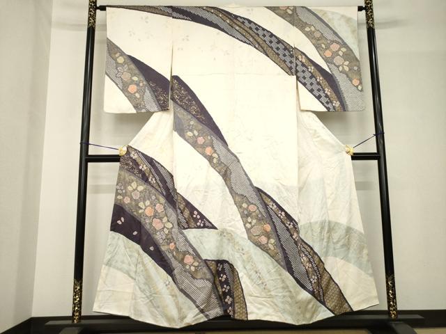 平和屋着物●訪問着 絞り 流水花文 金彩 正絹 逸品 AABH5866ck