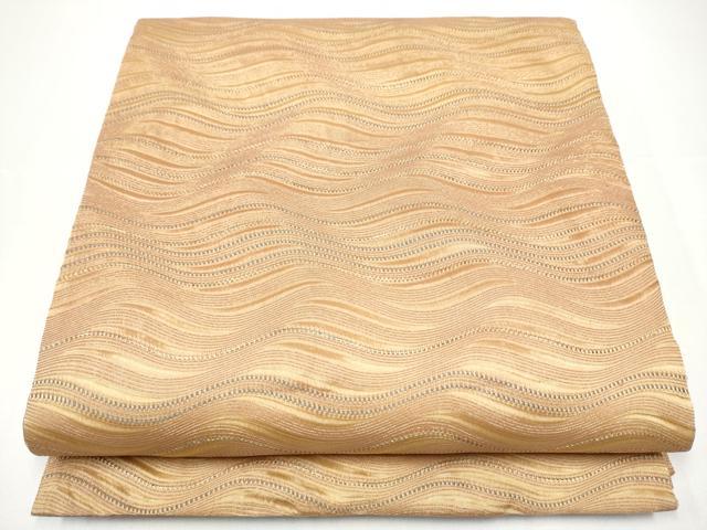 長閑やかさ屋御召しもの●膜鳴楽器柄袋帯 よろけ縞 金糸 正絹 珠玉 CABH4937hy