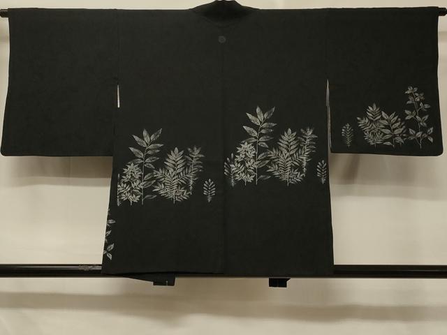平和屋着物#羽織 寿光織 枝葉文 黒地 銀糸 正絹 逸品 CABD7962in|平和屋