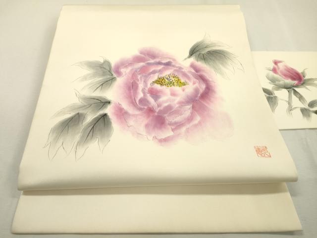 長閑やかさ屋御召しもの●塩瀬 九寸名古屋帯 絵描き物 墨付き 被子植物 正絹 珠玉 DABD5841鉄