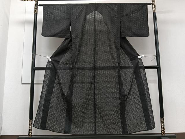 長閑やかさ屋御召しもの＊夏物 小紋 総スピード競技 抽象化文様 黒地 交織 CABG7159xi