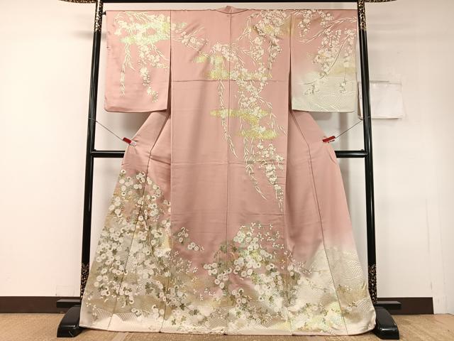 平和屋着物●訪問着　駒刺繍　立波菊花文　暈し染め　金彩　ロング丈　正絹　逸品　CABC9944vp｜平和屋